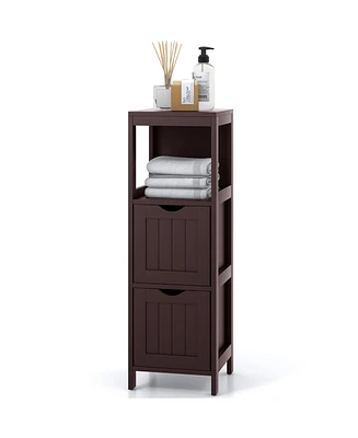 Costway Bathroom Floor Cabinet Side Wooden Storage Organizer with Removable Drawers