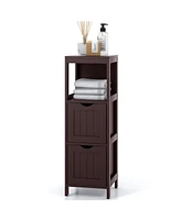 Costway Bathroom Floor Cabinet Side Wooden Storage Organizer with Removable Drawers