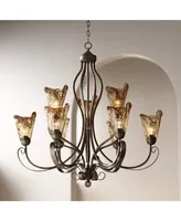 Franklin Iron Works Amber Scroll Golden Bronze Silver Large Chandelier 35.5" Wide Rustic Art Glass 9-Light Fixture for Dining Room House Foyer Entrywa