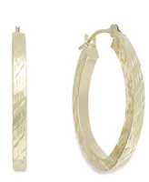 Textured Oval Hoop Earrings in 10k Gold, 16mm