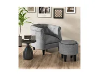 Modern Accent Chair with Ottoman Armchair Barrel Sofa Chair and Footrest-Grey