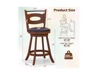2 Pieces 24 inch Swivel Bar Stools with Curved Backrest and Seat Cushions - Brown