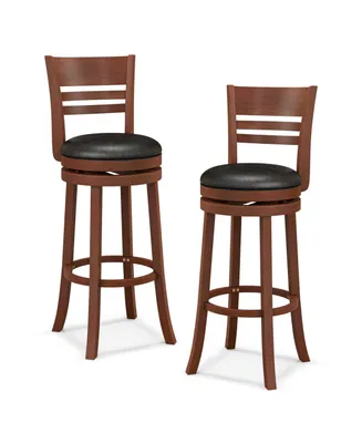 Set of 2 360° Bar Stools with Pu Upholstered Seats-Brown