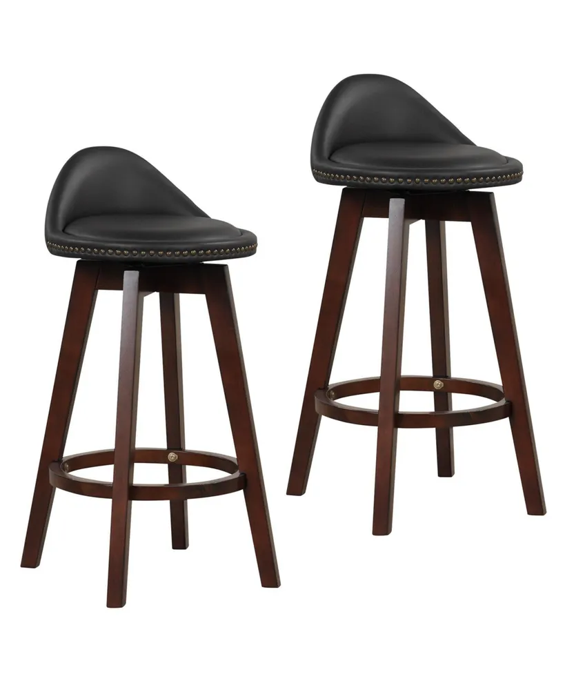 2 Pieces Cushioned Swivel Bar Stool Set with Low Back-Black