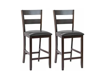 2-Pieces Upholstered Bar Stools Counter Height Chairs with Pu Leather Cover