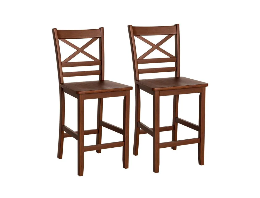 Set of 2 Bar Stools 24 Inch Counter Height Chairs with Rubber Wood Legs