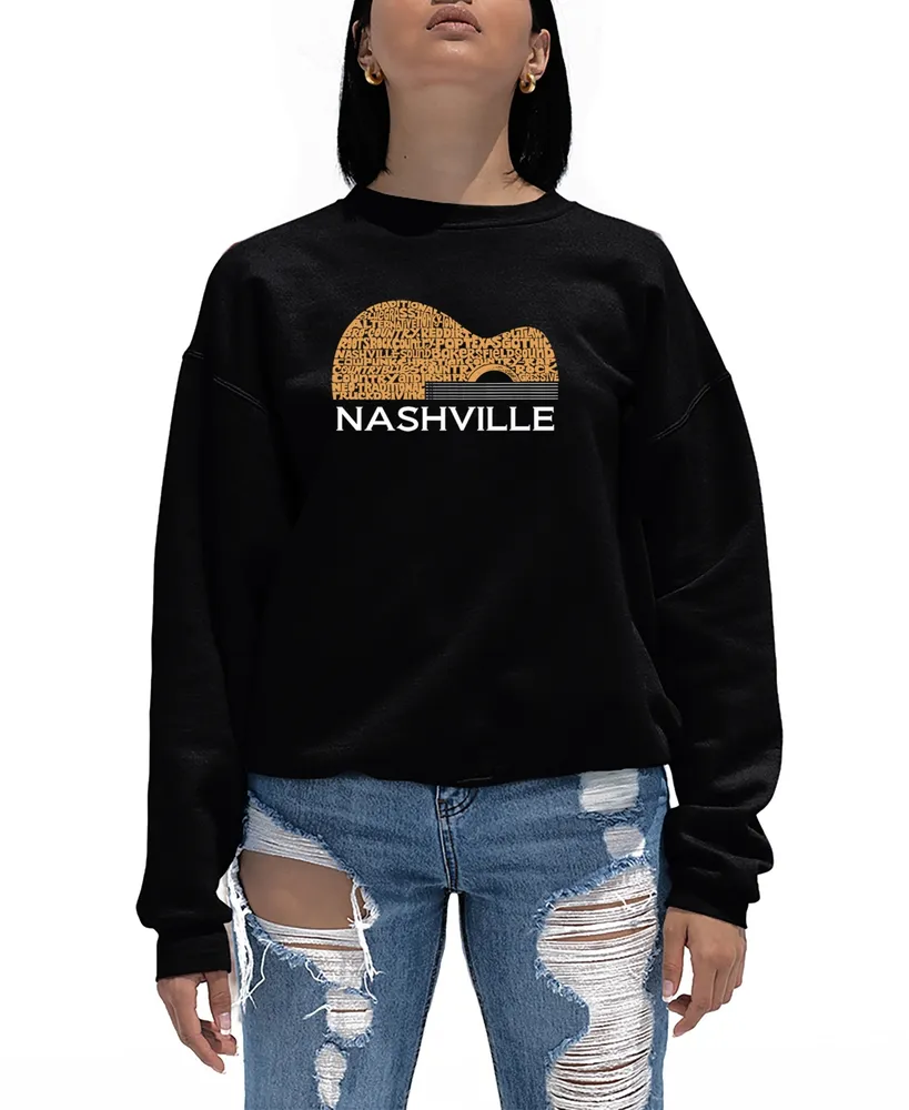 La Pop Art Women's Nashville Guitar Word Crewneck Sweatshirt