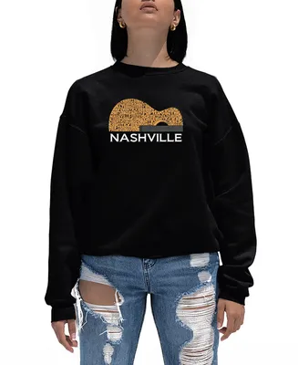 La Pop Art Women's Nashville Guitar Word Crewneck Sweatshirt