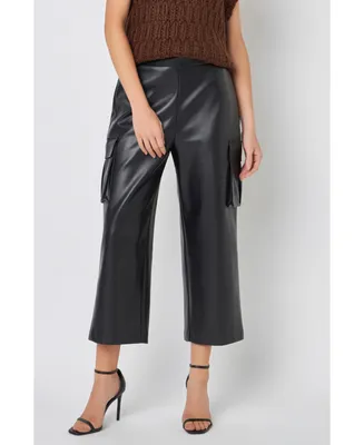 English Factory Women's Faux Leather Cropped Cargo Pants