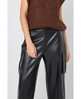 English Factory Women's Faux Leather Cropped Cargo Pants