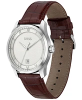 Hugo Boss Men's Principle Quartz Basic Calendar Brown Leather Watch 41mm