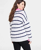 On 34th Women's V-Neck Cable-Knit Rugby Sweater, Created for Macy's