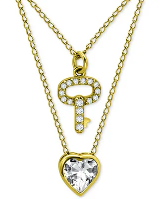 Giani Bernini 2-Pc. Set Cubic Zirconia Pave Key & Solitaire Heart Pendant Necklaces, Created for Macy's