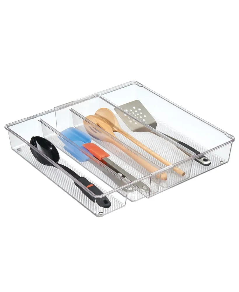 MDesign Divided Plastic Drawer Storage Organizer Container Bin, 2 Pack,  Clear