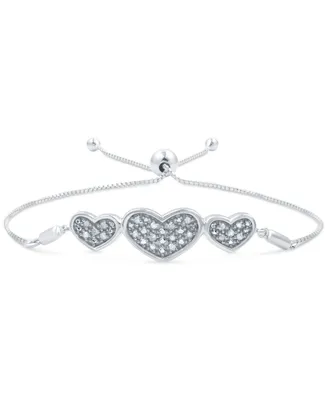Diamond Three Heart Bolo Bracelet (1/6 ct. t.w.) in Sterling Silver