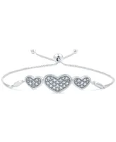 Diamond Three Heart Bolo Bracelet (1/6 ct. t.w.) in Sterling Silver