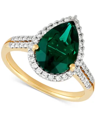 Grown With Love Lab Emerald (2-1/2 ct. t.w.) & Diamond (3/8 Pear Halo Ring 14k Gold (Also Sapphire)