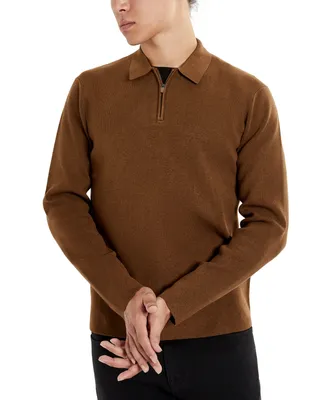 Kenneth Cole Men's Slim-Fit Zip-Placket Long Sleeve Polo Sweater