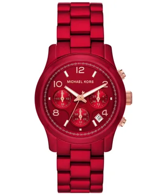 Michael Kors Women's Runway Chronograph Red Coated Stainless Steel Bracelet Watch 38mm