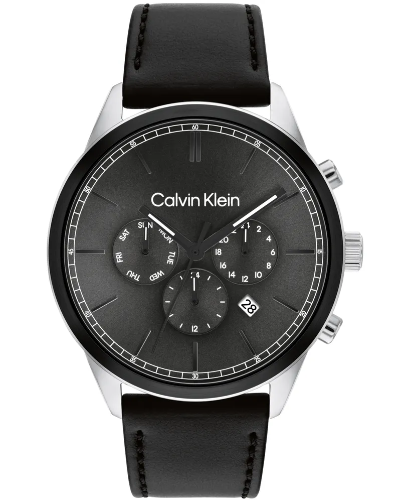 Calvin Klein Men's Multi-Function Leather Strap Watch 44mm