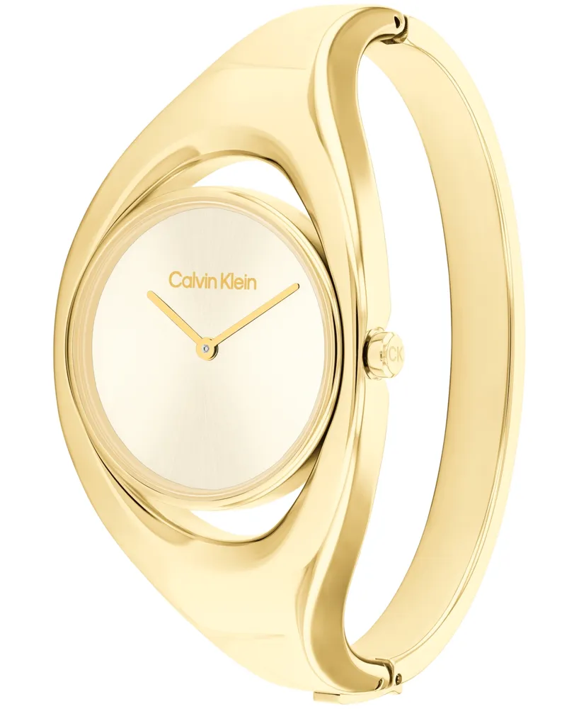 Calvin Klein Women's Two Hand Gold-Tone Stainless Steel Bangle Bracelet Watch 30mm