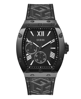 Guess Men's Multi-Function Black Genuine Leather and Silicone Watch 43mm