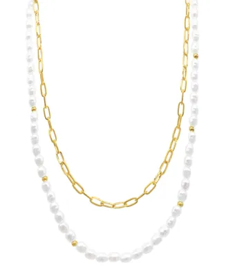 Adornia Gold-Tone Imitation Pearl & Paperclip Two-Row Layered Necklace, 17" + 3" extender