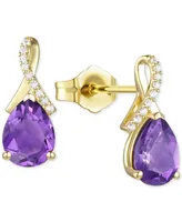 Amethyst (1-7/8 ct. t.w.) & Lab-Grown White Sapphire (1/10 Pear Swirl Stud Earrings 14k Gold