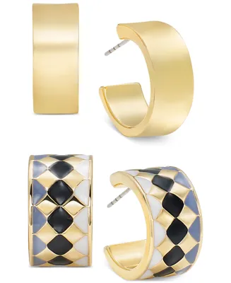 On 34th Gold-Tone 2-Pc. Set Small Color Block Hoop Earrings, Created for Macy's