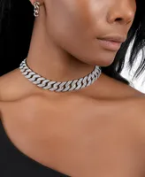 Adornia Silver-Tone Crystal Cuban Chain Choker Necklace, 12-1/2" + 3" extender