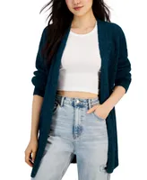 Hooked Up by Iot Juniors' Fisherman-Knit Open-Front Long Cardigan