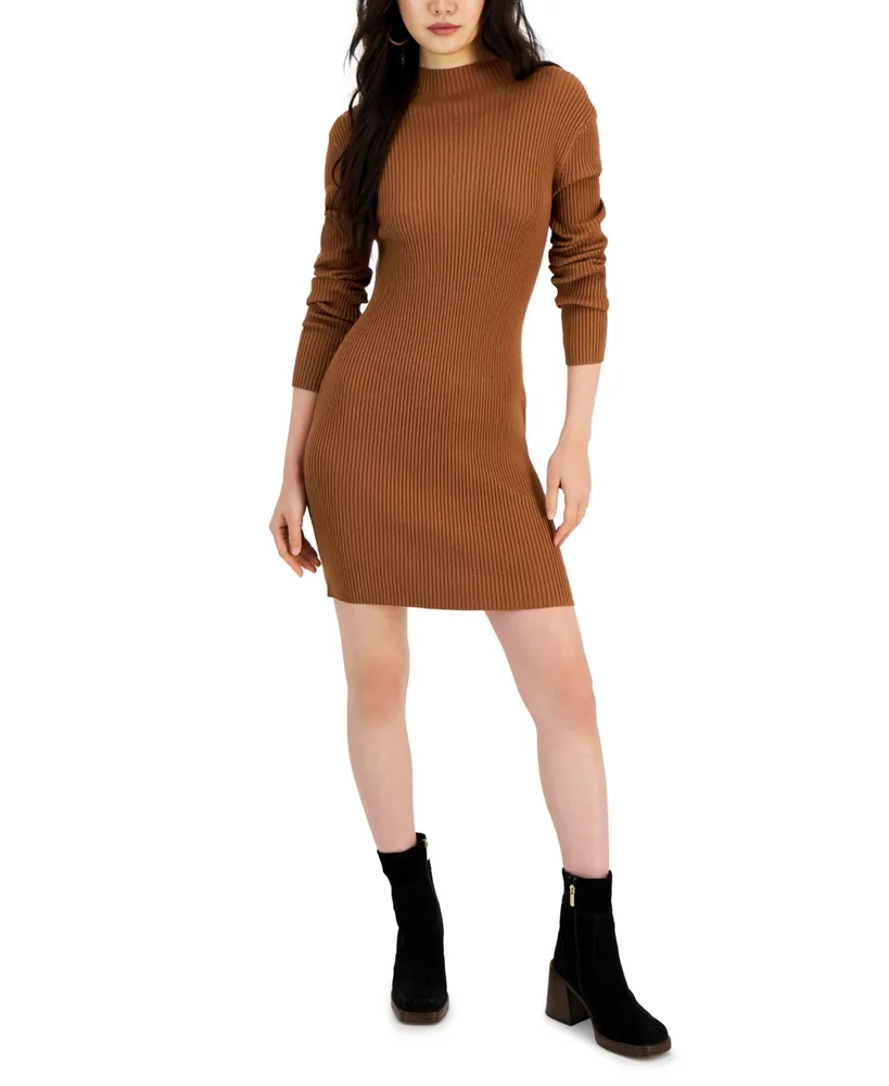 Hooked Up by Iot Juniors' Rib-Knit Mock Neck Mini Sweater Dress