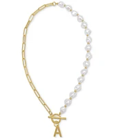 Adornia 14k Gold-Plated Paperclip Chain & Mother-of-Pearl Initial F 17" Pendant Necklace