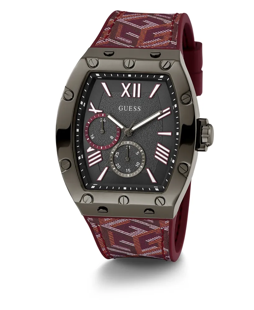 Guess Men's Multi-Function Red Genuine Leather, Silicone Watch 43mm