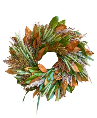 GreenishBlu Fresh Real Magnolia, Sorghum, Pampas and Wheat Wreath