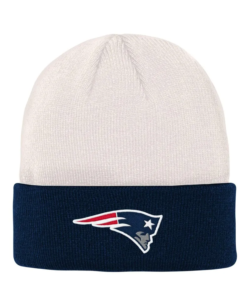 Big Boys and Girls Cream, Navy New England Patriots Bone Cuffed Knit Hat