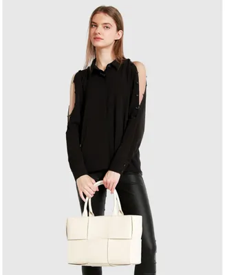 Nina Parker Trendy Plus Size Faux Leather Blazer Sheer Top Faux