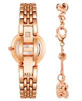 Anne Klein Women's Three Hand Quartz Rose Gold-tone Alloy with Green Dial Watch Set, 31mm