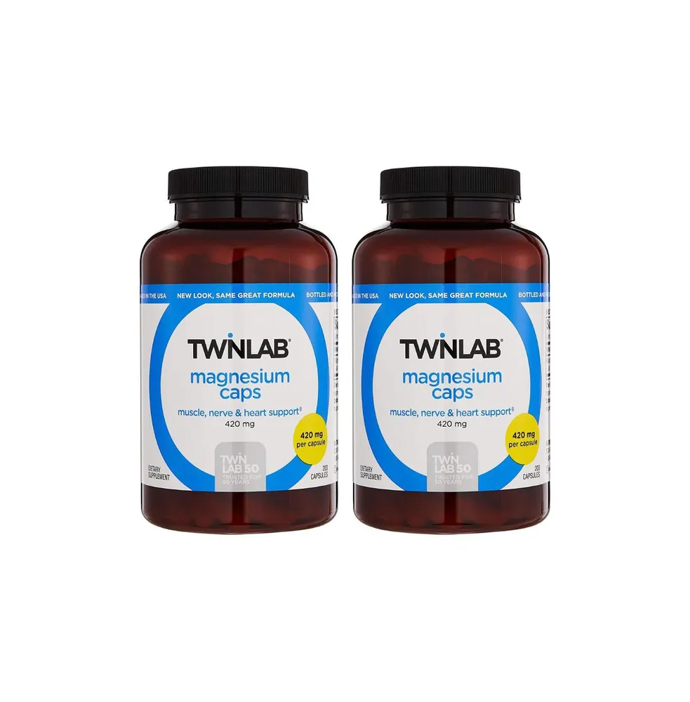 Twinlab Magnesium Caps - High Absorption Magnesium Supplement - Magnesium Capsules for Stress Relief, 420 mg, 200 Count, 2 Pack