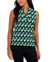 Anne Klein Petite Printed Triple-Pleated V-Neck Top