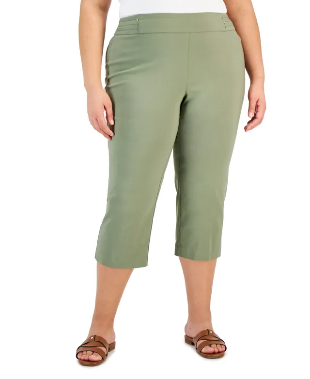 JM Collection Women's Tummy Control Pull-On Capri Pants Cherry Flam Plus  Size 1X