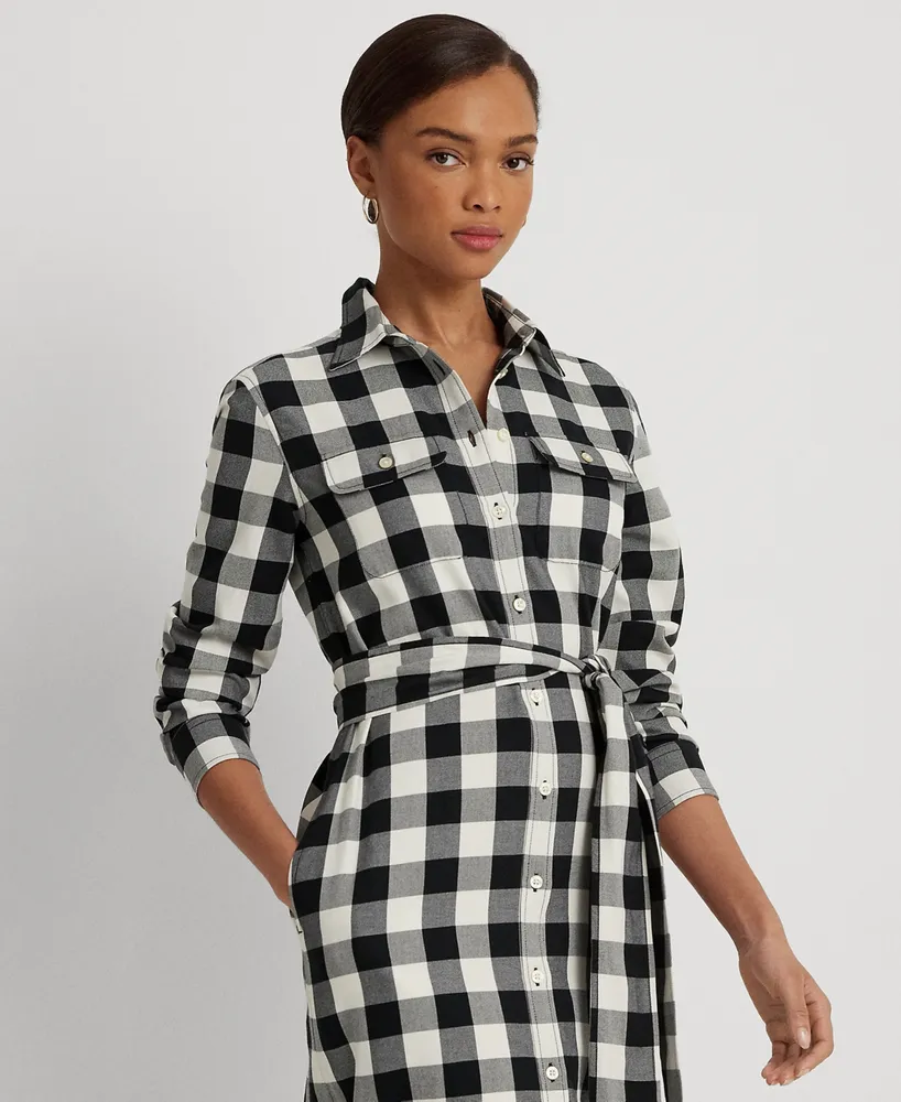 Lauren Ralph Women's Buffalo Check Belted Twill Shirtdress