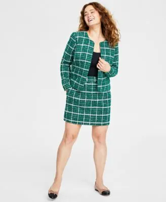 On 34th Womens Long Sleeve Crop Tweed Jacket A Line Zip Back Mini Skirt Created For Macys