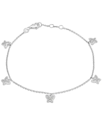 Wrapped Diamond Pave Dangle Butterfly Link Bracelet (1/6 ct. t.w.) in 14k White Gold, Created for Macy's