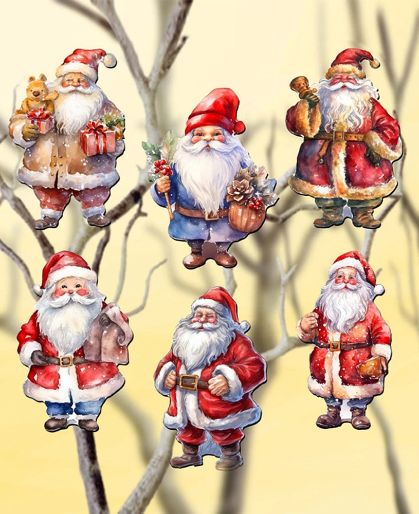 Designocracy Santa Christmas Wooden Clip-On Ornaments Set of 6 G. DeBrekht