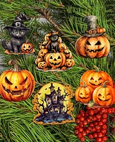 Designocracy Holiday Wooden Clip-On Ornaments Spooky Pumpkins Set of 6 G. DeBrekht