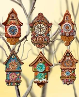 Designocracy Miniature Clock Christmas Wooden Clip-On Ornaments Set of 6 G. DeBrekht