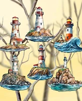 Designocracy Holiday Wooden Clip-On Ornaments Lighthouse Set of 6 G. DeBrekht