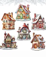 Designocracy Christmas Houses Decorative Wooden Clip-On Ornaments Set of 6 G. DeBrekht