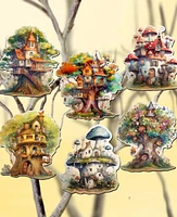 Designocracy Holiday Wooden Clip-On Ornaments Tree House Set of 6 G. DeBrekht